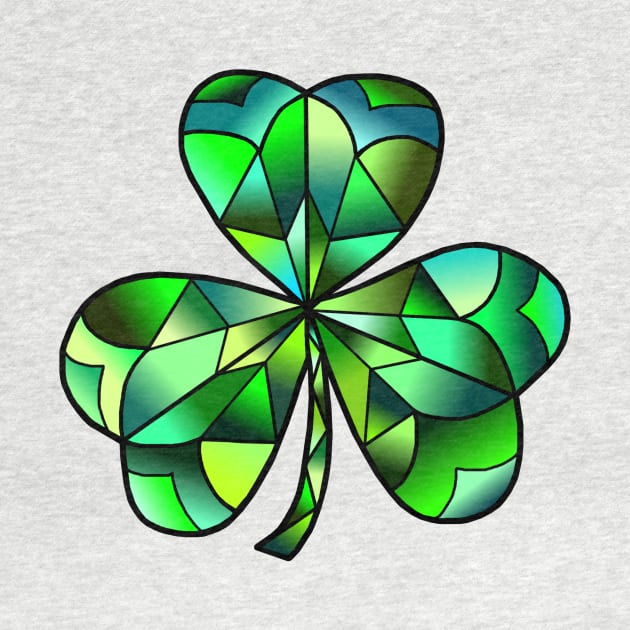 Green Gradation Stained Glass Irish Clover by Art by Deborah Camp